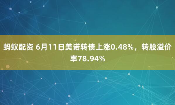 蚂蚁配资 6月11日美诺转债上涨0.48%，转股溢价率78.94%