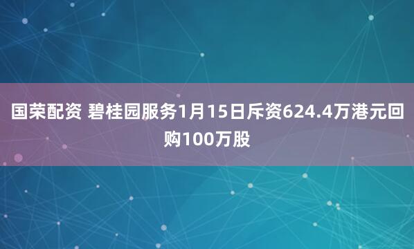 国荣配资 碧桂园服务1月15日斥资624.4万港元回购100万股
